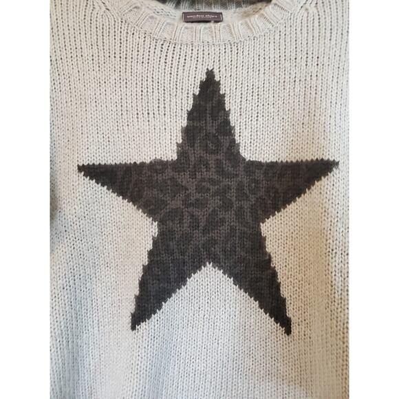 Wooden Ships Paola Buendia Gray Leopard Star Wool Blend Sweater, Small / Medium - Picture 4 of 10